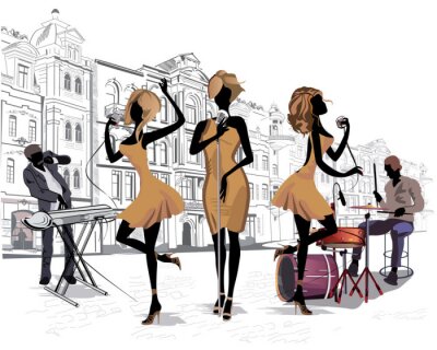 Straatmuzikanten in de straat van de grote stad.