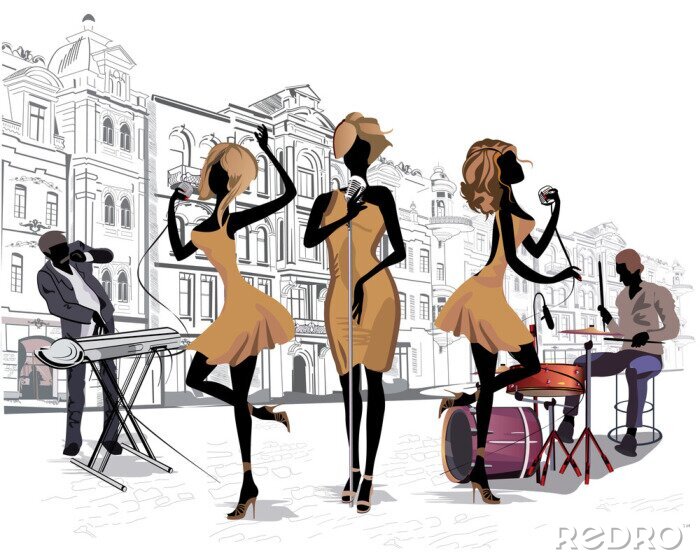 Canvas Straatmuzikanten in de straat van de grote stad.