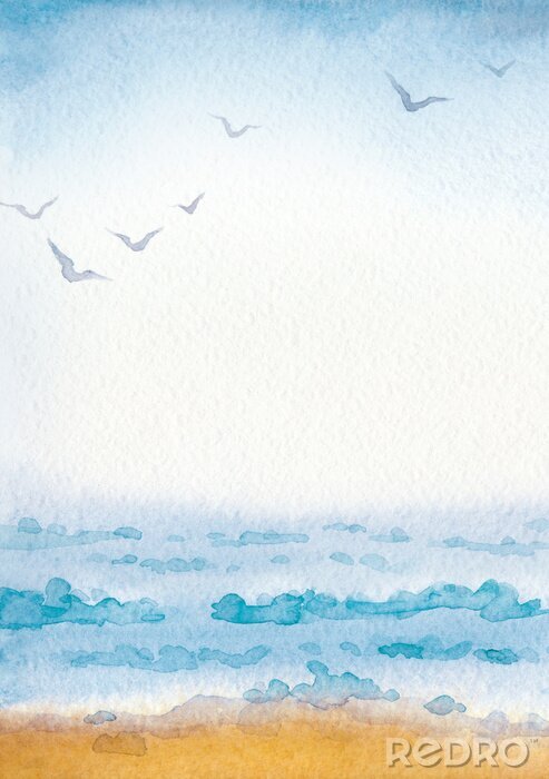 Canvas Strand en zee in aquarel