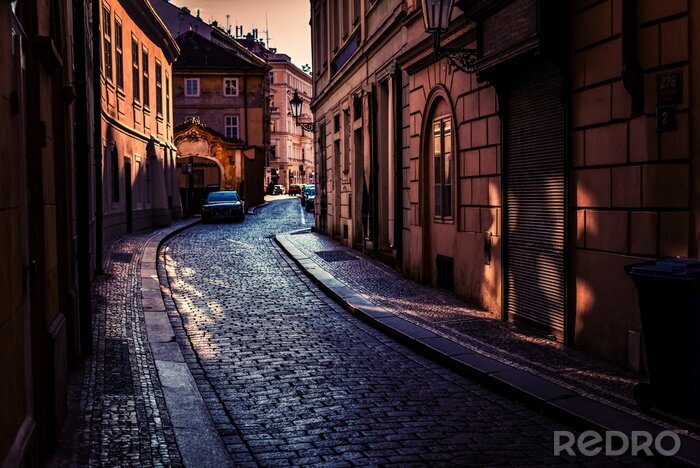 Canvas straten van Praag 's nachts.