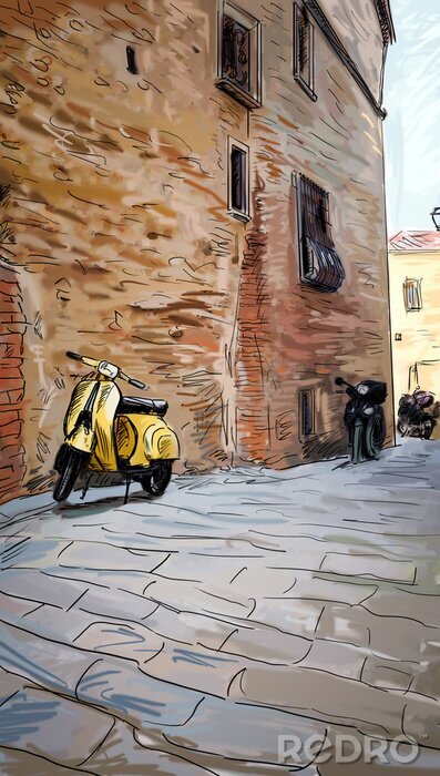 Canvas Straten van Toscane op kleurenillustratie