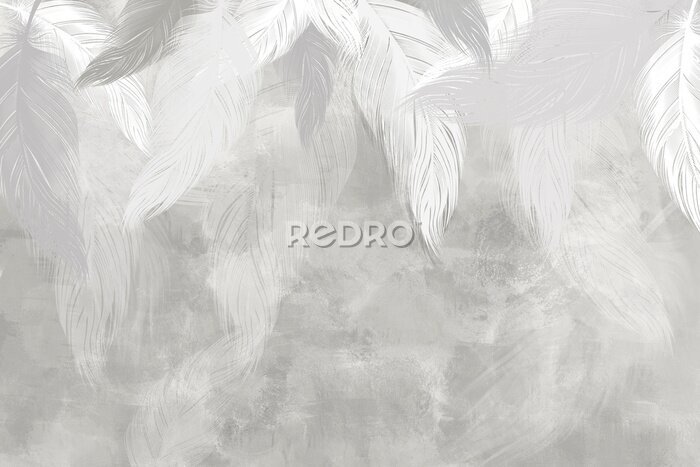 Canvas Subtiele veren op een betonnen muur