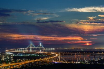 Canvas Sunset van Incheon Bridge at Night, Seouth Korea.