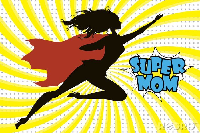 Canvas Super Hero Mommy silhouet en tekst in retro grappige stijl