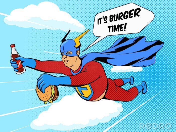 Canvas Superhero dikke man en burger comic book vector
