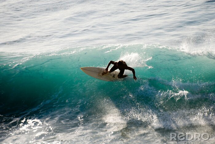Canvas Surfer op azuurblauw water