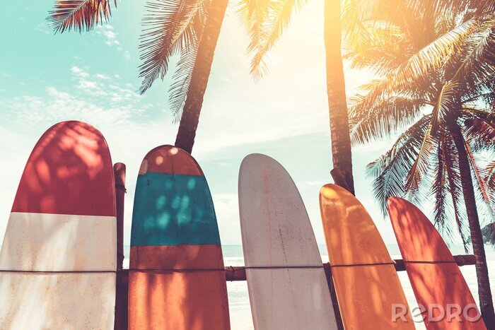 Canvas Surfplanken en palmbomen