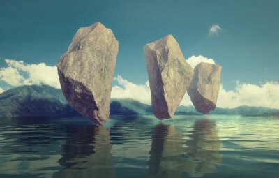 Canvas Surrealistische drijvende rotsen