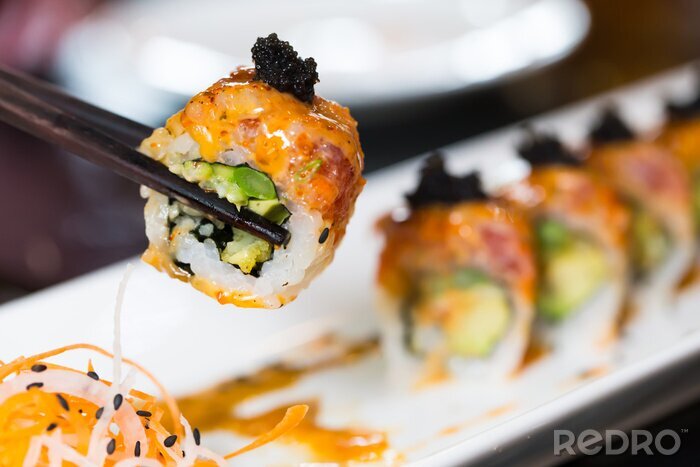 Canvas Sushi roll met zwarte eetstokjes