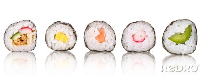 Canvas Sushi stukken verzamelen, geïsoleerd op witte achtergrond