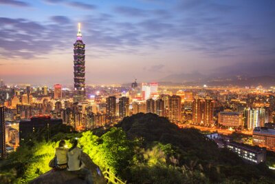 Canvas Taipei, Taiwan stad skyline bij schemering.