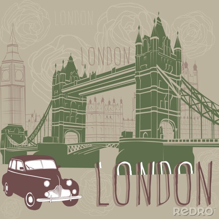 Canvas Taxi en architectuur van Londen.