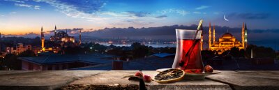 Canvas Tea and panorama of Istanbul