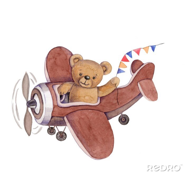 Canvas Teddybeer in het vliegtuig
