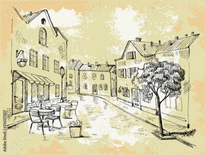 Tekening van een café