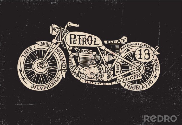 Canvas Tekst Gevuld Vintage Motorcycle