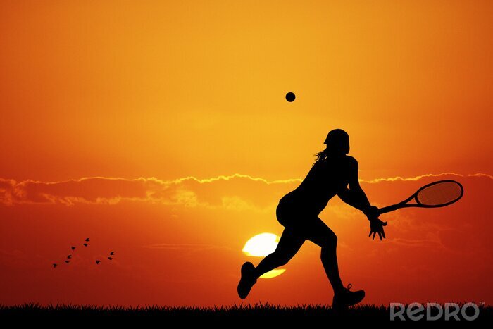 Canvas Tennis tegen de ondergaande zon