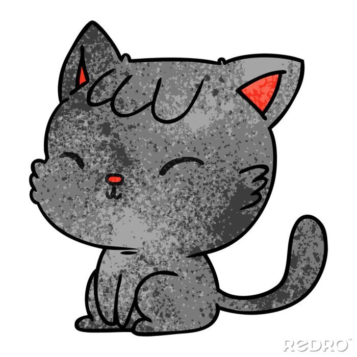 Canvas textured cartoon of cute kawaii cat