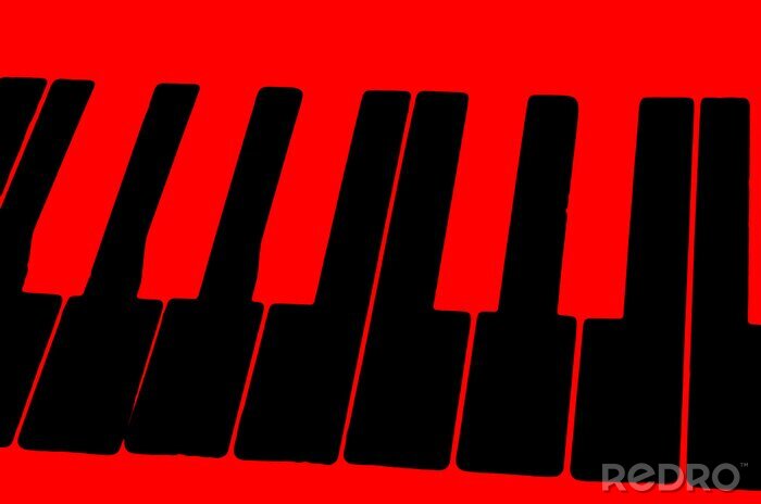 Canvas The schematic image of the keys of a musical instrument on a bright red background.