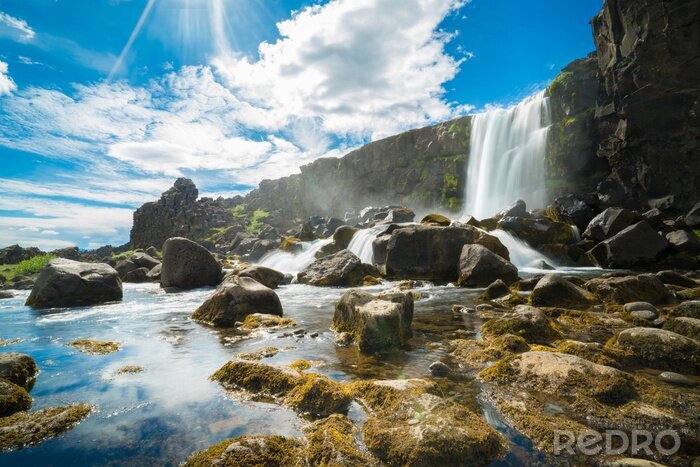 Canvas Thingvellir National Park rift valley, waterval in de Mid-Atlantic Rift, Pingvellir, IJsland