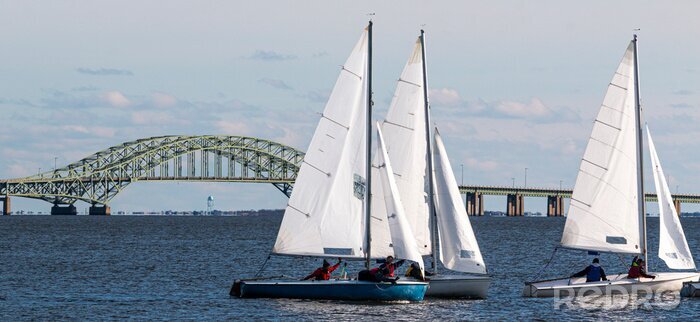 Canvas Three two person sailboats with The Great South Bay Bridge in December