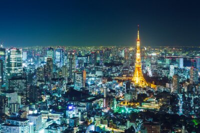 Canvas Tokyo skyline in de nacht