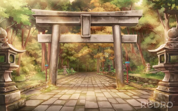 Canvas Torii forest - Afternoon , Anime background , Illustration.	