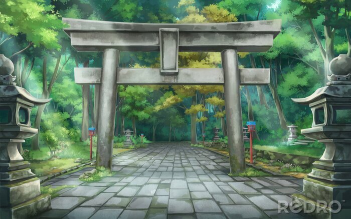 Canvas Torii forest - Day , Anime background , Illustration.