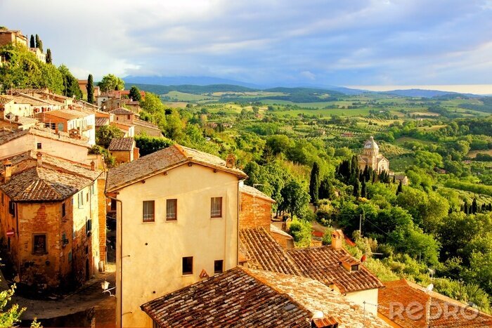 Canvas Toscaanse huizen op de heuvel