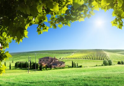 Canvas Toscaanse landschap met typische boerderij