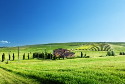 Canvas Toscaanse landschap met typische boerderij