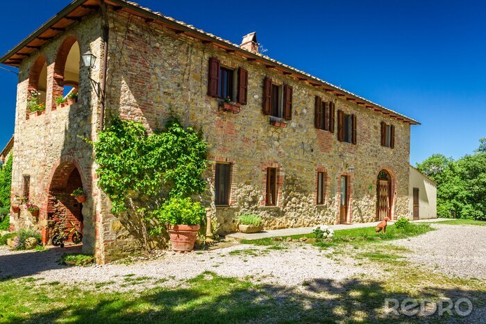 Canvas Toscane landelijk huis in de zomer, Italië