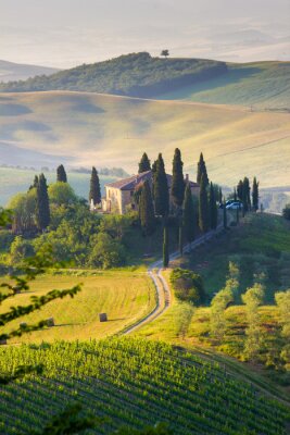 Canvas Toscane, landschap en boerderij in de heuvels van Val d'Orcia