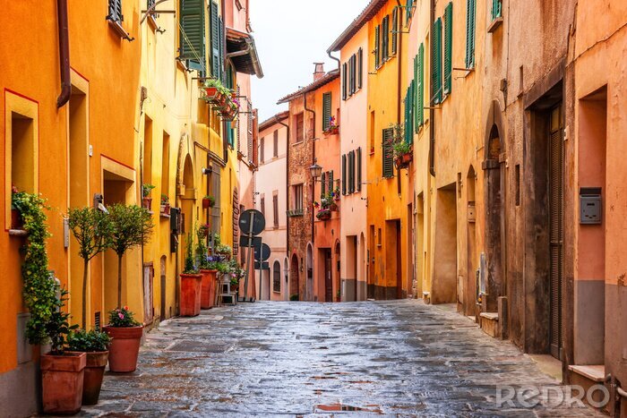 Canvas Toscane met kleurrijke straten