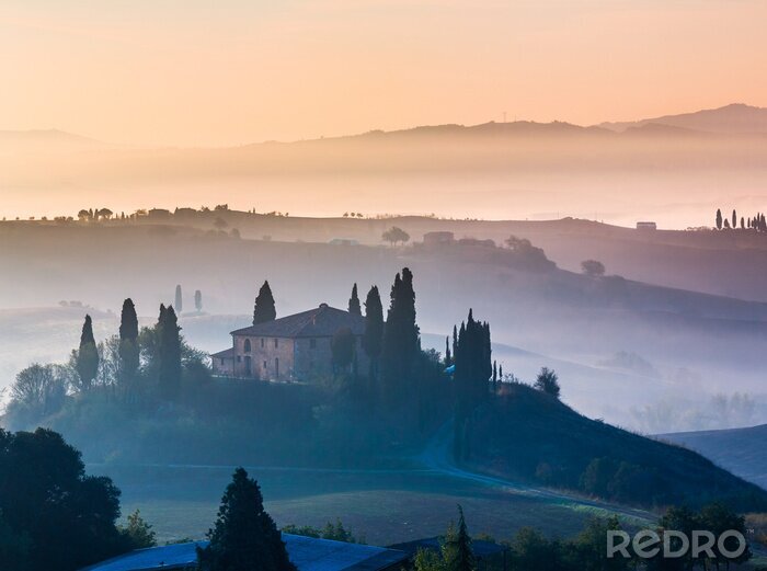 Canvas Toscane op de vroege ochtend