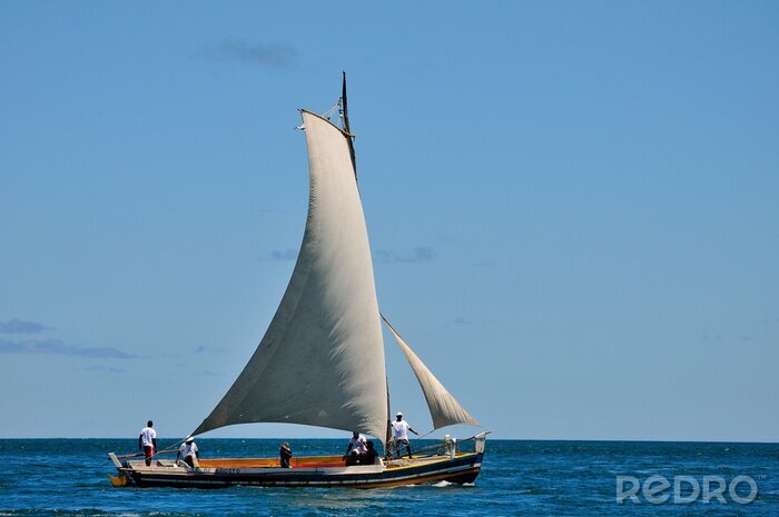 Canvas traditional sailboat on the sea