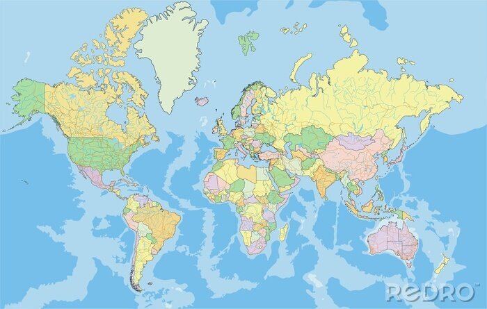Canvas Traditionele wereldkaart in pastelkleuren