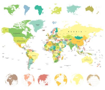 Traditionele wereldkaart met wereldbollen