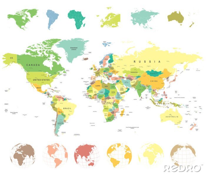 Canvas Traditionele wereldkaart met wereldbollen