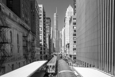 Canvas Trein in het centrum van Chicago IL