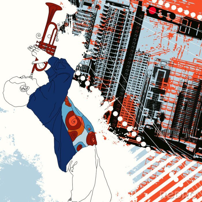 Canvas trompettist in de stad