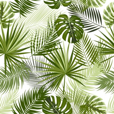 Tropical jungle palm leaves seamless pattern