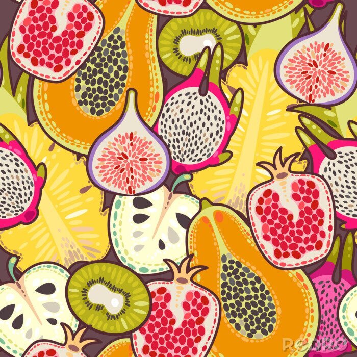 Canvas Tropisch fruit in tweeën gesneden