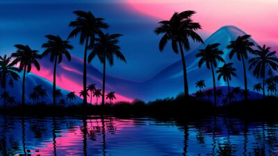 Canvas Tropisch landschap met palmbomen
