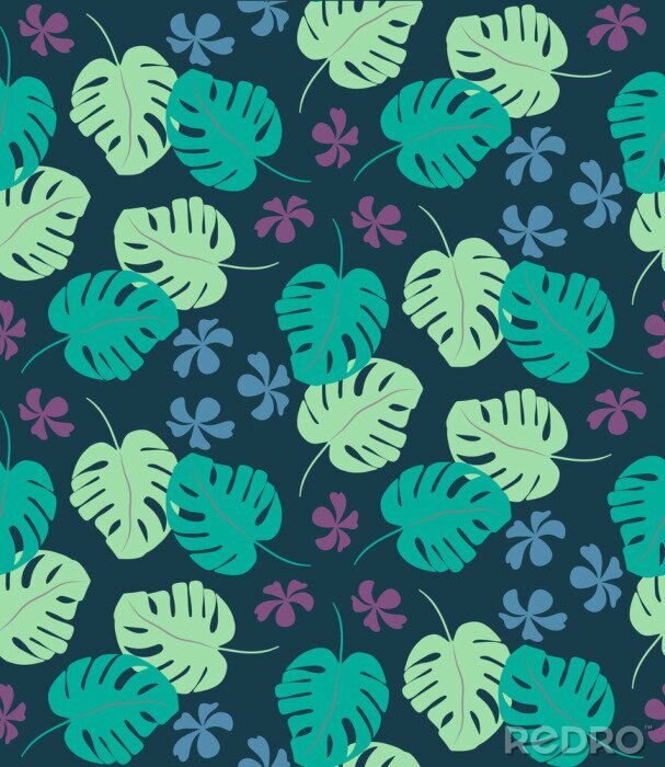 Canvas Tropisch naadloos patroon met exotische palmbladen en tropische bloem. Hawaiiaanse stijl. Vector illustratie.