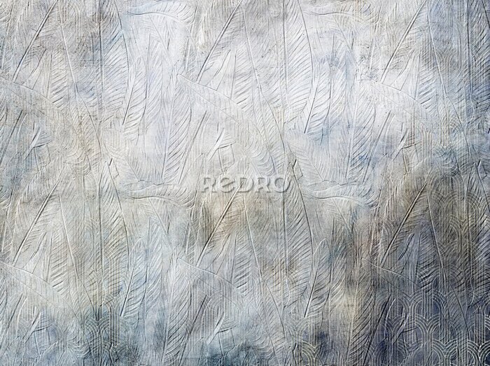 Canvas Tropische bladeren op een gestructureerde achtergrond met geometrische vormen