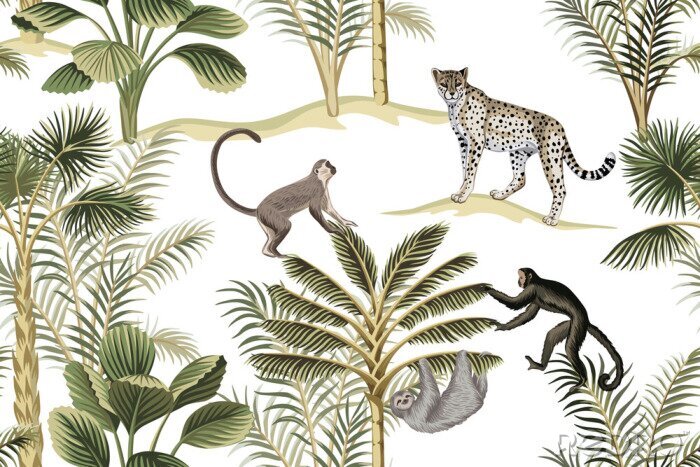 Canvas Tropische dieren en exotische vegetatie