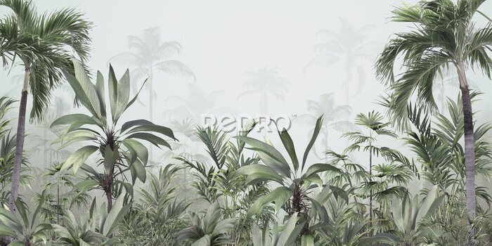 Canvas Tropische jungle van palmen en bananenbomen