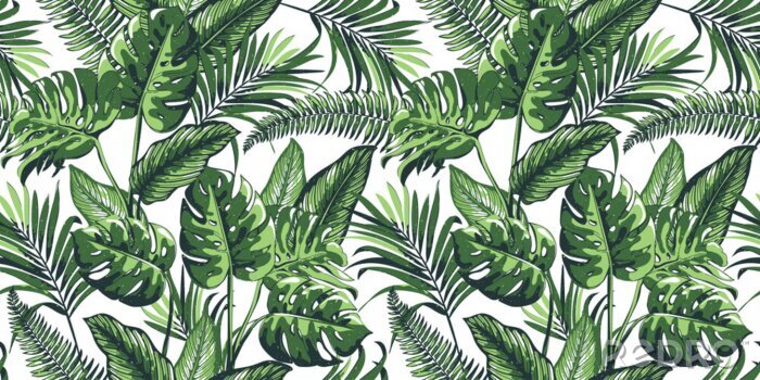 Canvas Tropische naadloze patroon met palmbladeren.
