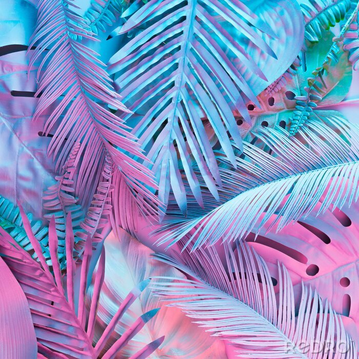 Canvas Tropische neon palmbomen